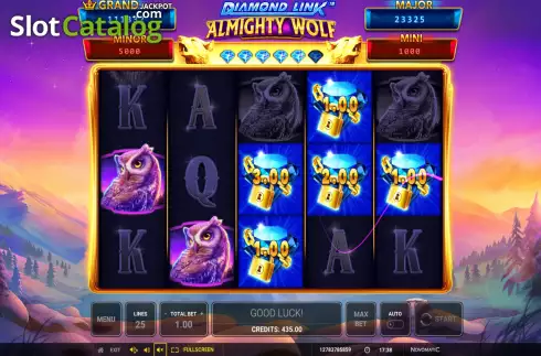 Bonus Win Screen. Diamond Link: Almighty Wolf slot