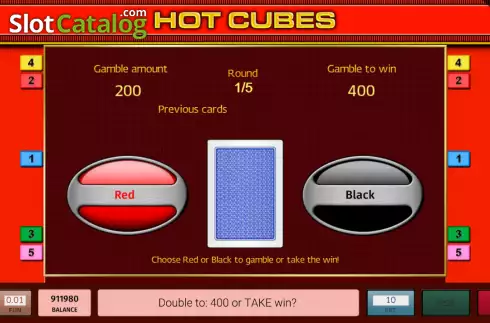Risk Game screen. Hot Cubes slot