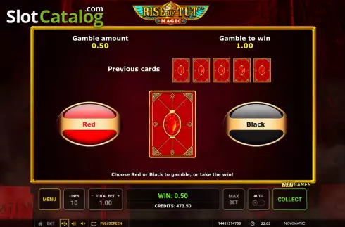 Risk Game screen. Rise of Tut Magic slot
