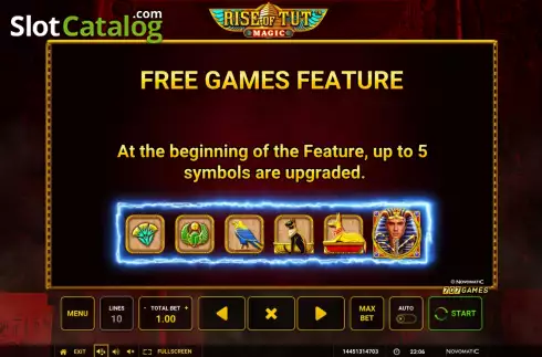Game Features screen 2. Rise of Tut Magic slot