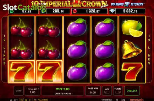 Win screen. Diamond Mystery 10 Imperial Crown Deluxe slot