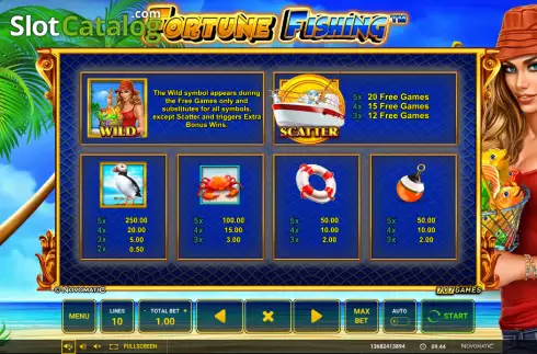 Paytable screen. Fortune Fishing slot