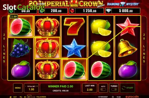Win screen. Diamond Mystery 20 Imperial Crown Deluxe slot
