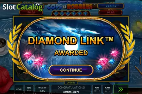 Bonus Game Win Screen. Diamond Link: Cops ‘n’ Robbers slot