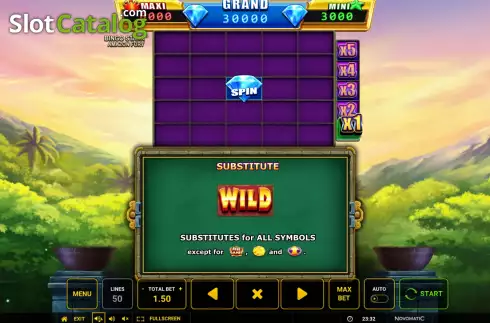 Game Features screen. Bingo Staxx Amazon Fury slot