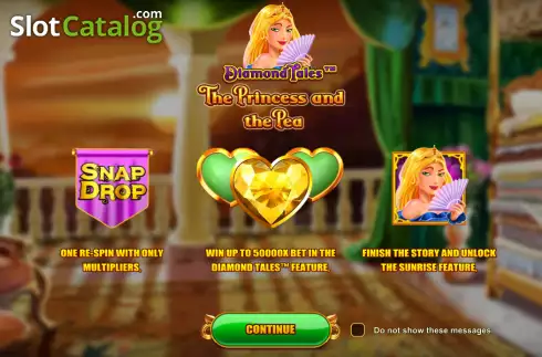 Intro screen. Diamond Tales The Princess and the Pea slot