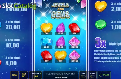 Game screen. Jewels and Gems slot