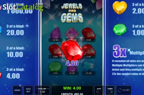 Win screen. Jewels and Gems slot
