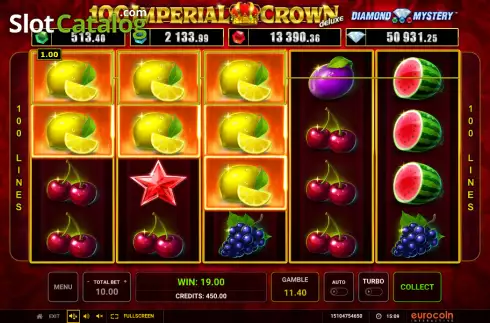 Win screen. Diamond Mystery 100 Imperial Crown Deluxe slot