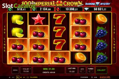 Win screen 2. Diamond Mystery 100 Imperial Crown Deluxe slot