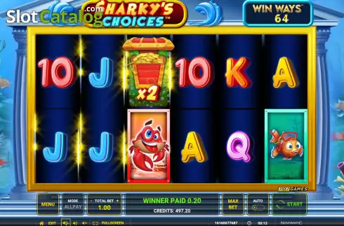 Win screen. Sharky’s Choices Win Ways slot