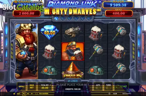 Bildschirm2. Diamond Link: Mighty Dwarves Inc slot