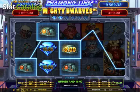 Bildschirm3. Diamond Link: Mighty Dwarves Inc slot