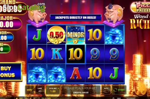 Game screen. Piggy Prizes Wand of Riches slot