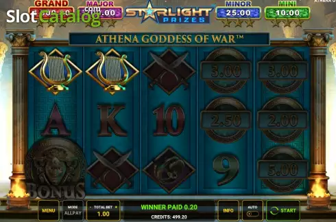 Win screen. Starlight Jackpots Athena Goddess of War slot