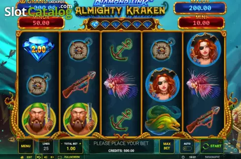 Game screen. Diamond Link Almighty Kraken slot