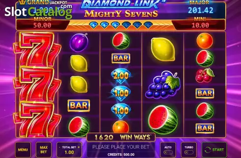 Game screen. Diamond Link: Mighty Sevens Win Ways slot