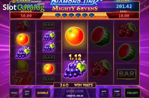 Win screen. Diamond Link: Mighty Sevens Win Ways slot