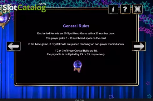 Game Rules screen. Enchanted Keno slot