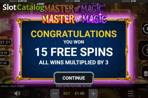 Free Spins screen. Master of Magic slot