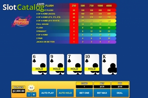 Game Screen. Bonus Poker (Habanero) slot