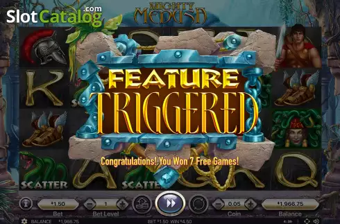 Free Spins Win Screen. Mighty Medusa (Habanero) slot