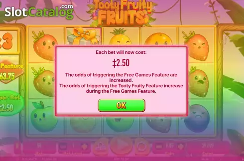 Bonus Bet Screen. Tooty Fruity Fruits slot