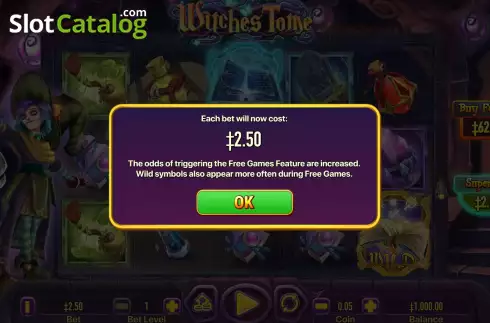 Bet Screen. Witches Tome slot