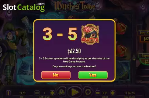 Buy Feature Screen. Witches Tome slot