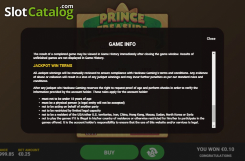 Bildschirm8. Prince Treasure slot