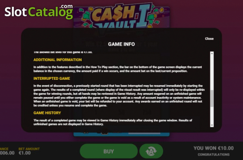 Info 3. Cash Vault I slot