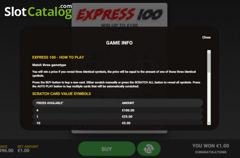 Ecran5. Express 100 slot