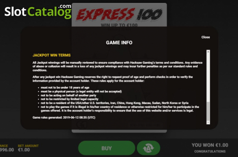 画面8. Express 100 カジノスロット