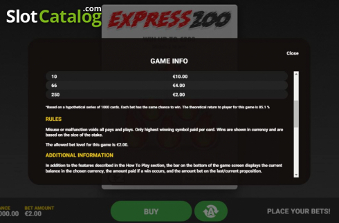 画面6. Express 200 (イクスプレス200) カジノスロット