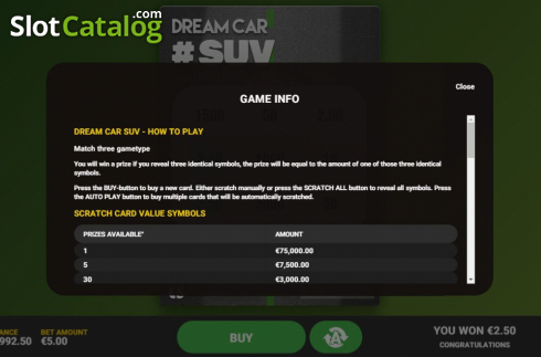 Info 1. Dream Car Suv slot