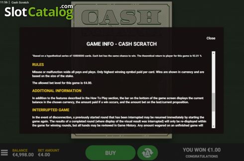 Skärmdump8. Cash Scratch slot