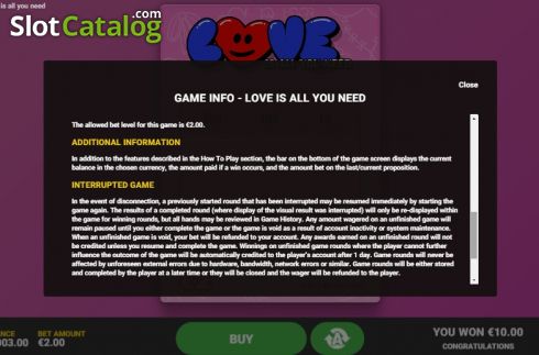 Game rules 3. Love Is All You Need slot