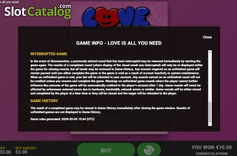Paytable 4. Love Is All You Need slot