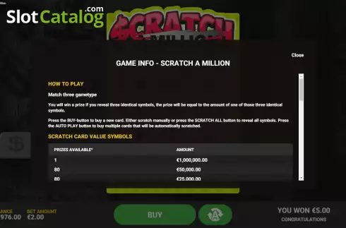 画面7. Scratch A Million カジノスロット