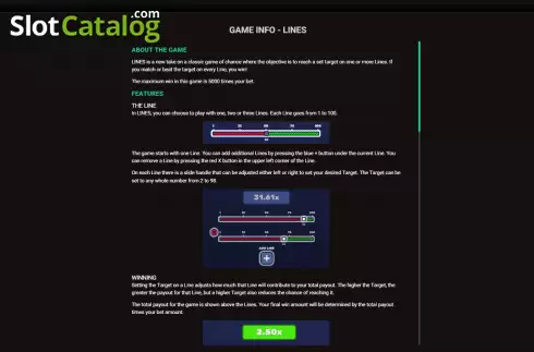 Game Rules screen. Lines slot