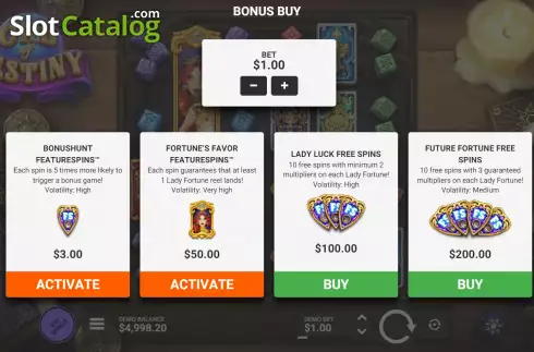 Buy Feature Screen. Orb of Destiny slot
