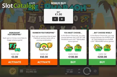 Buy Feature Screen. Le Pharaoh slot