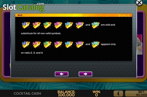 Paytable 2. Cocktail Cash slot