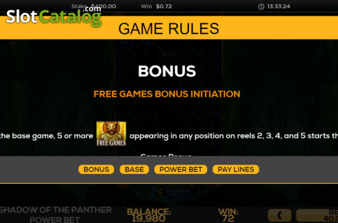 Game Rules 1. Shadow of the Panther Power Bet slot