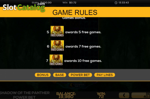 Game Rules 2. Shadow of the Panther Power Bet slot