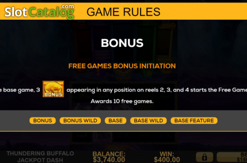 Game Rules 1. Thundering Buffalo: Jackpot Dash slot