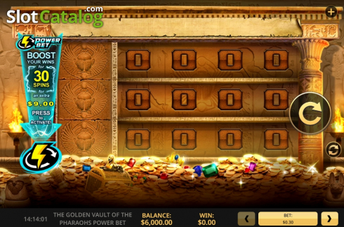 Reel screen. The Golden Vault Of The Pharaohs Power Bet slot