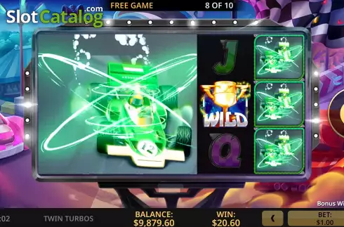 Free Spins Gameplay Screen. Twin Turbos slot