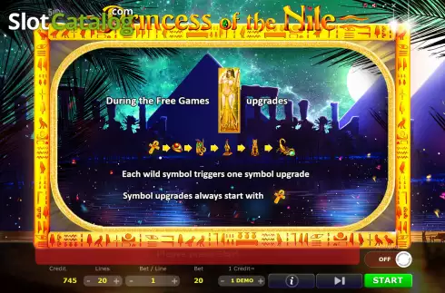 Upgrade symbol screen. Princess of The Nile slot