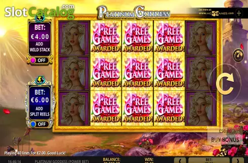 Free Spins Win Screen. Platinum Goddess Power Bet slot